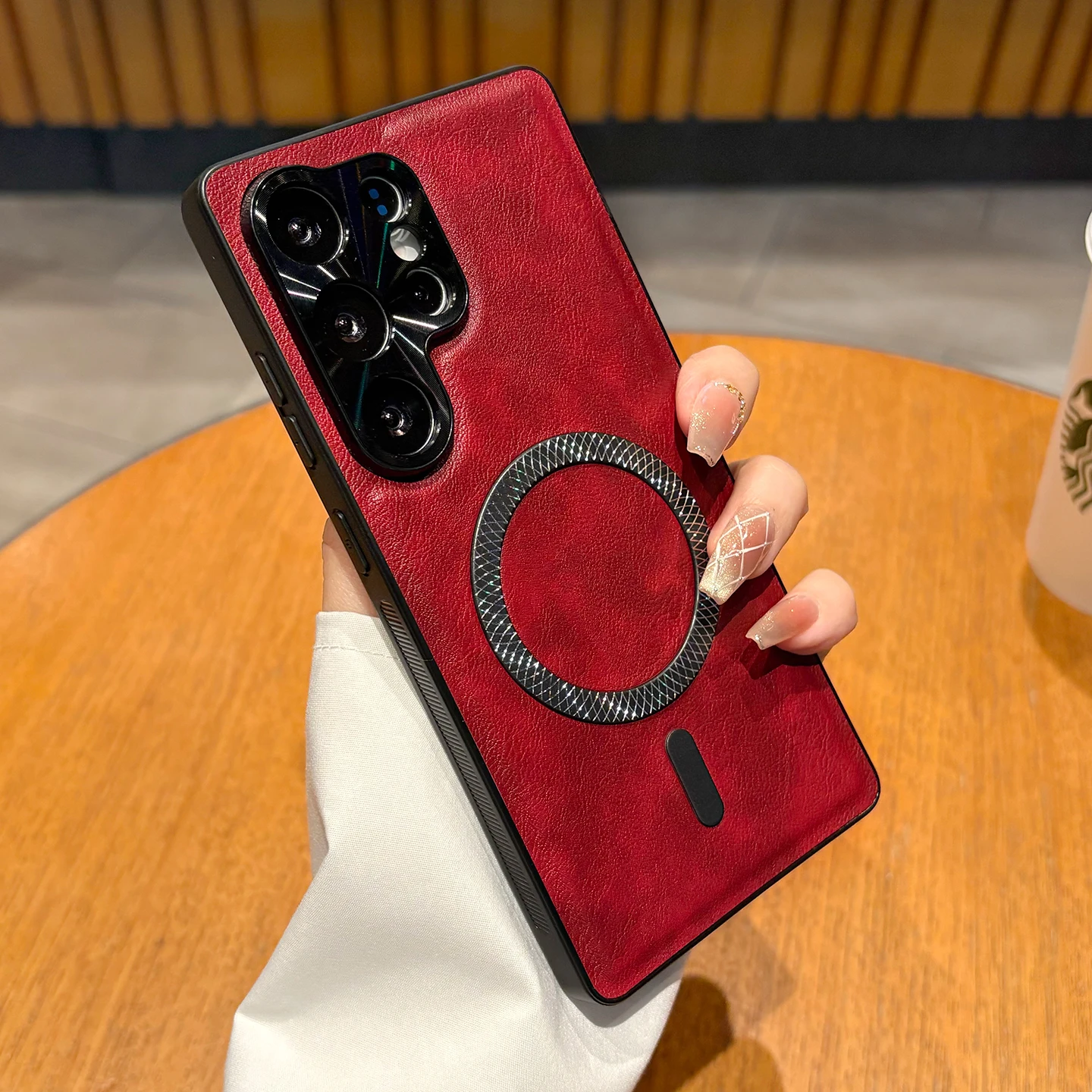 Magnetic PU Leather Case with Metal Camera Protector - Soft Shockproof Cover with Mag-safe Compatibility