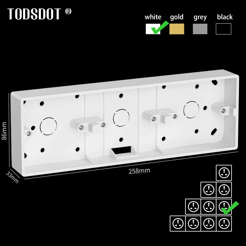 Superfície de Parede Triple Box Flame Retardant Branco Preto Cinza Dourado Interruptor Soquete Base Junction Box Parede Incorporado 258 mm
