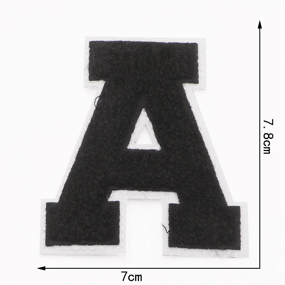 1PC Schwarz 3,07'H Buchstaben Chenille Buchstaben Patches Eisen auf Patches Für Kleidung Gestickte Patches Für Letterman Jacken Jeans – Detail 3