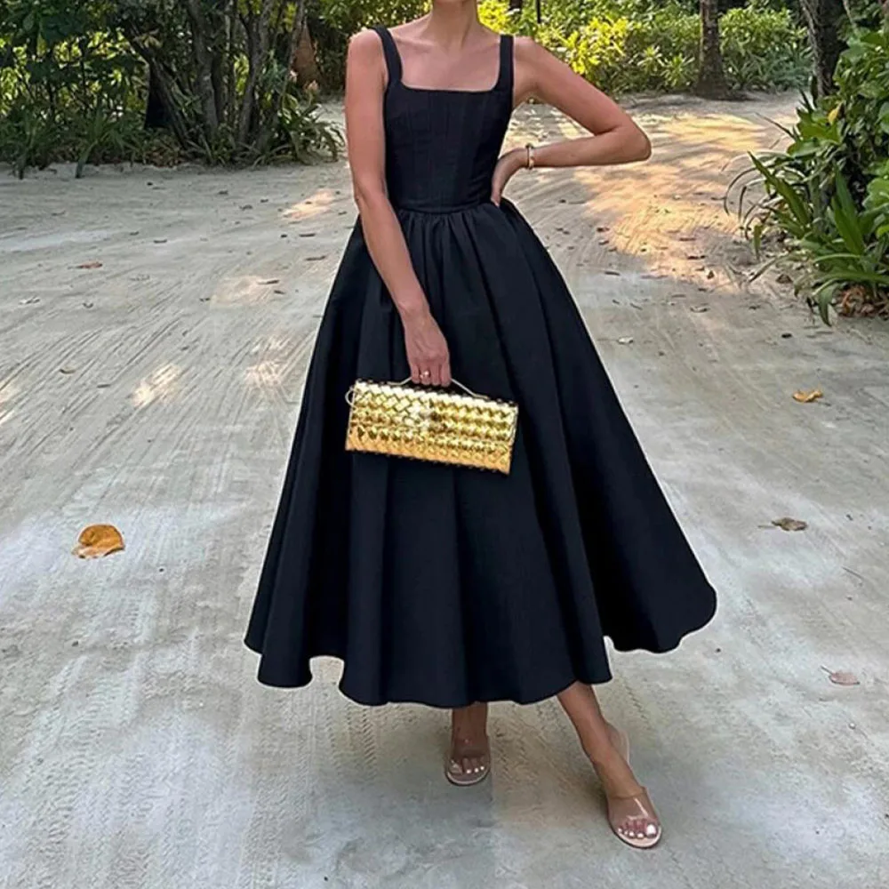 

Sexy Black Spaghetti Strap Dress Women Off Shoulder Sleeveless Backless Sundresses 2024 Summer Casual Holiday Beach Partywear
