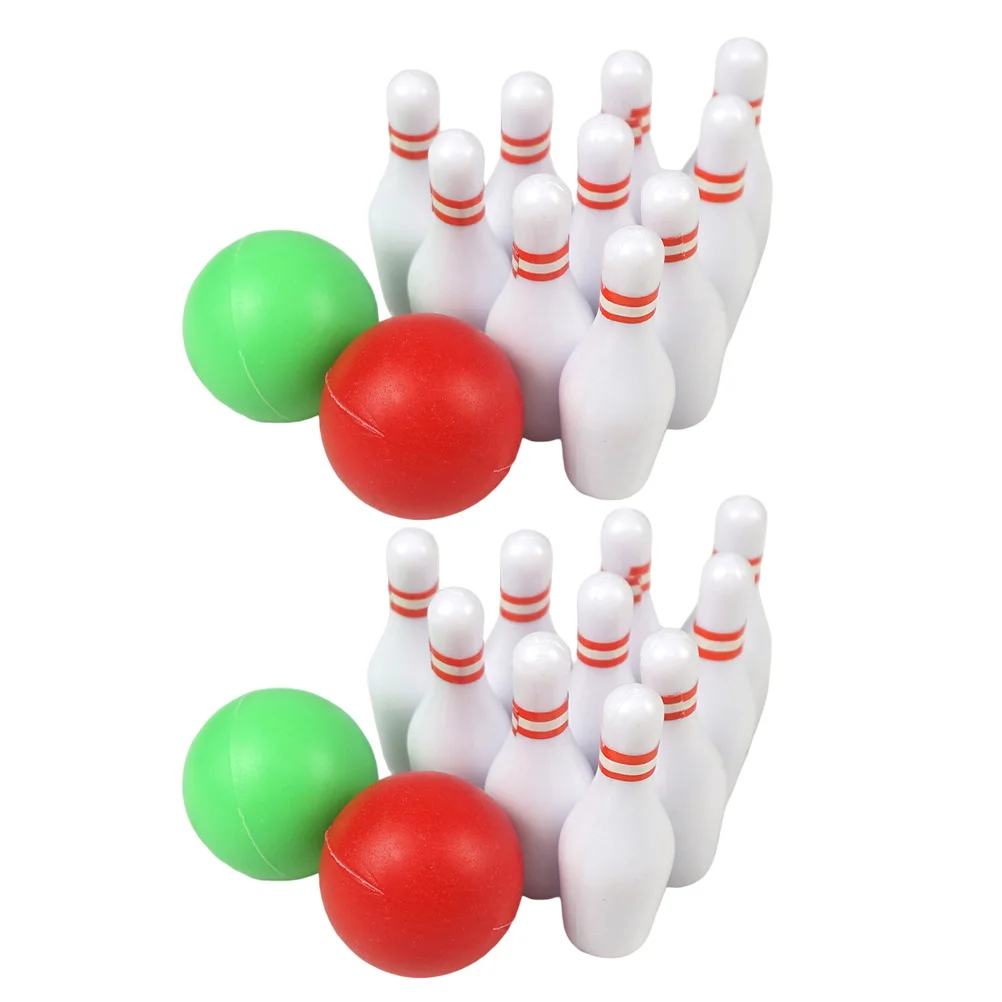 2 Sets Mini Bowling Balls Toys Decorative Bowling Model Plastic Kids Play European Style Mini House Accessory Simulated