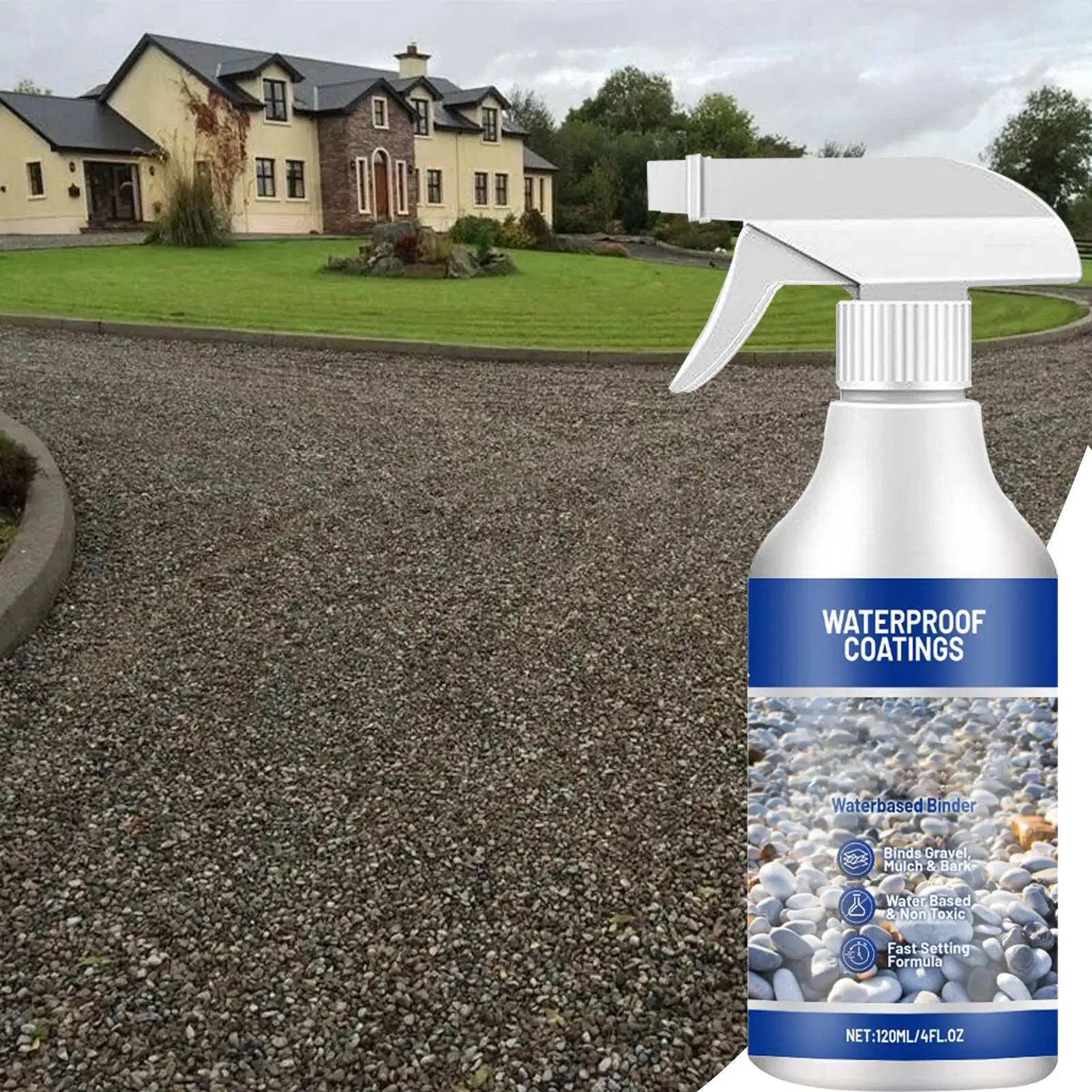 Gravier stabilisé après utilisation de la colle pour gravier 120 ml, surface extérieure nette et solide.