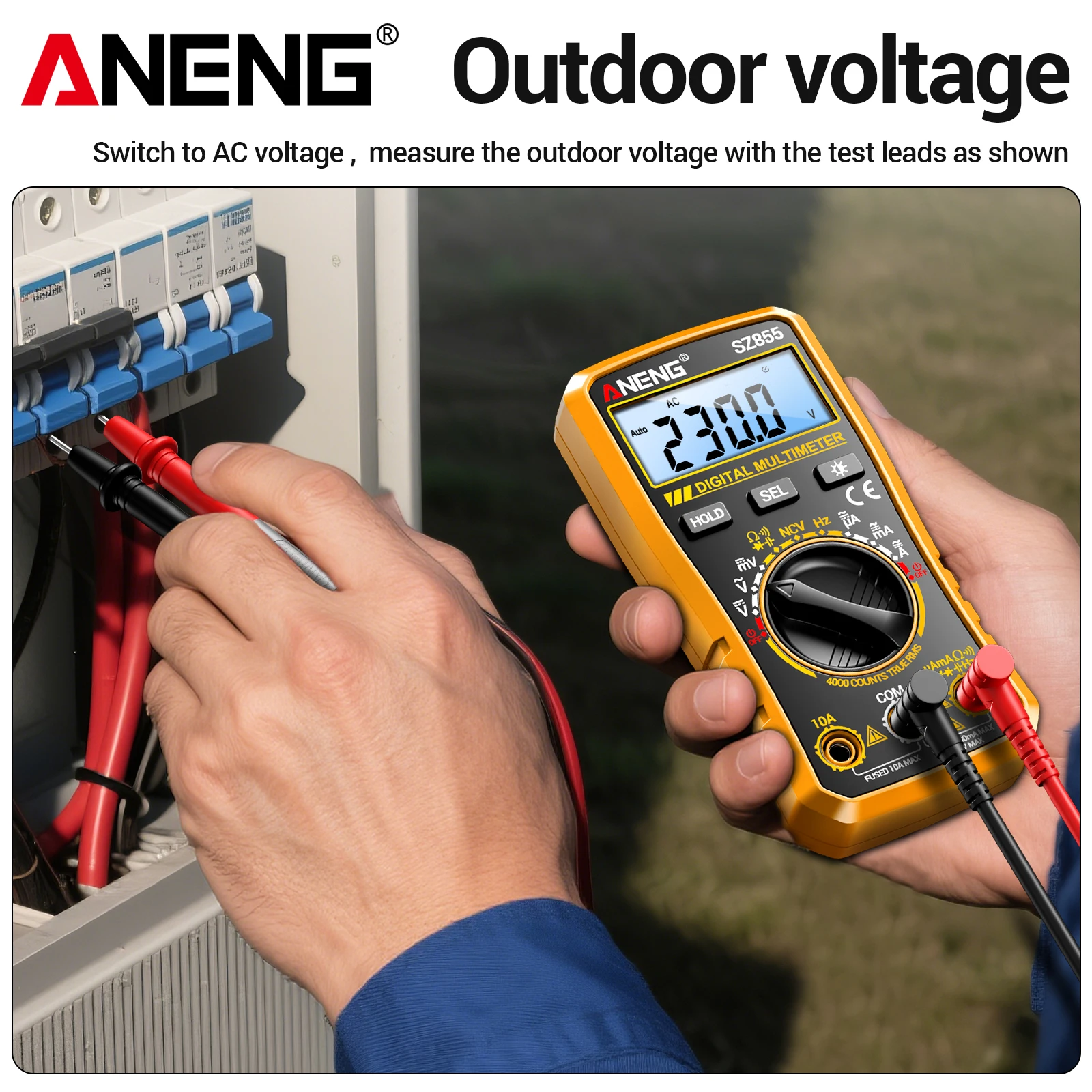 ANENG SZ855 디지털 멀티미터 4000워드 카운팅 NCV 비접촉식 AC/DC 전압 전류 저항 커패시터 주파수 테스터