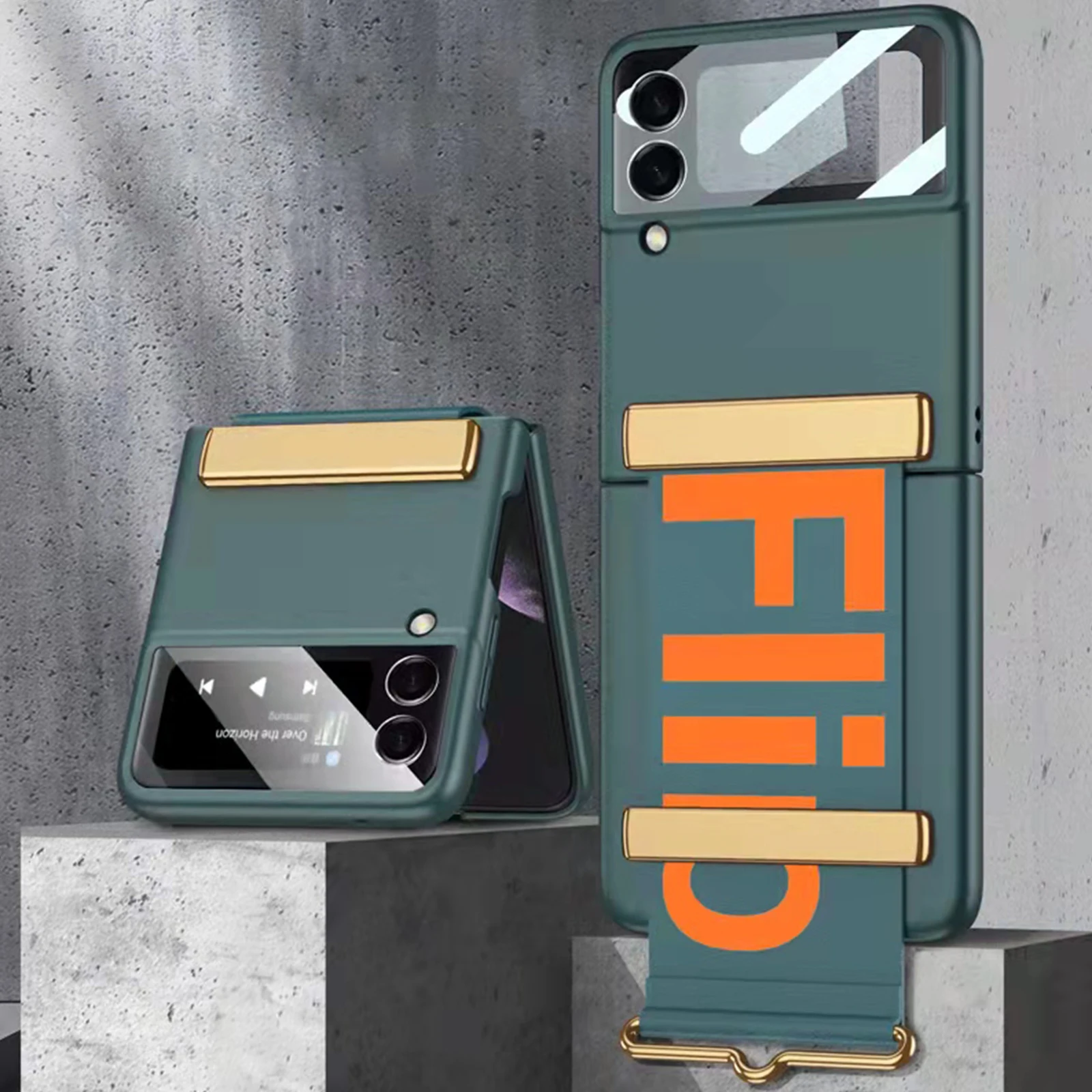 Case with Strap for Z Flip 3 Holder PC Case for Samsung Z Flip 3 Film Phone Cover All-in-one Solid Color Mobile Protective Shell samsung cute phone cover Cases For Samsung