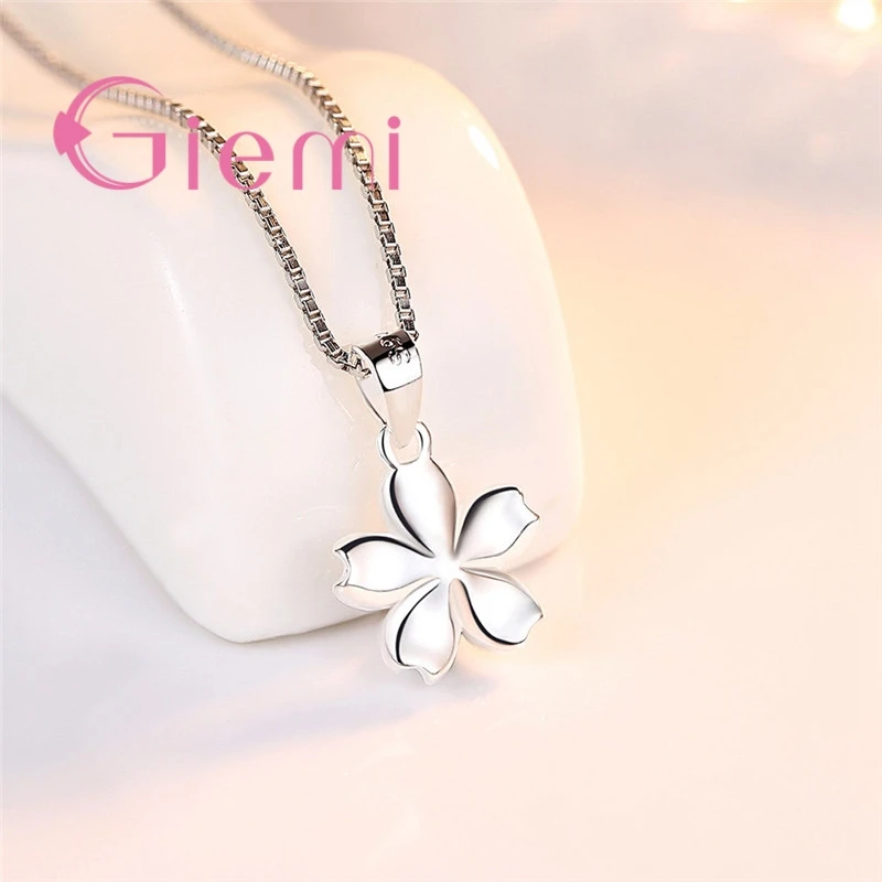 Cherry Blossoms Flowers Five Petals Design Pink Clear CZ 925 Sterling Silver Women Bridal Wedding Pendant Necklace pendant necklace silver necklace silver pendant