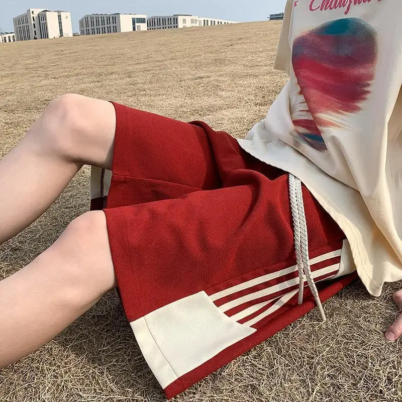 American Striped Webbing Men's Summer 2024 New Patchwork Elasticized Drawstring Pocket Minimalist Casual All-match Sports Shorts