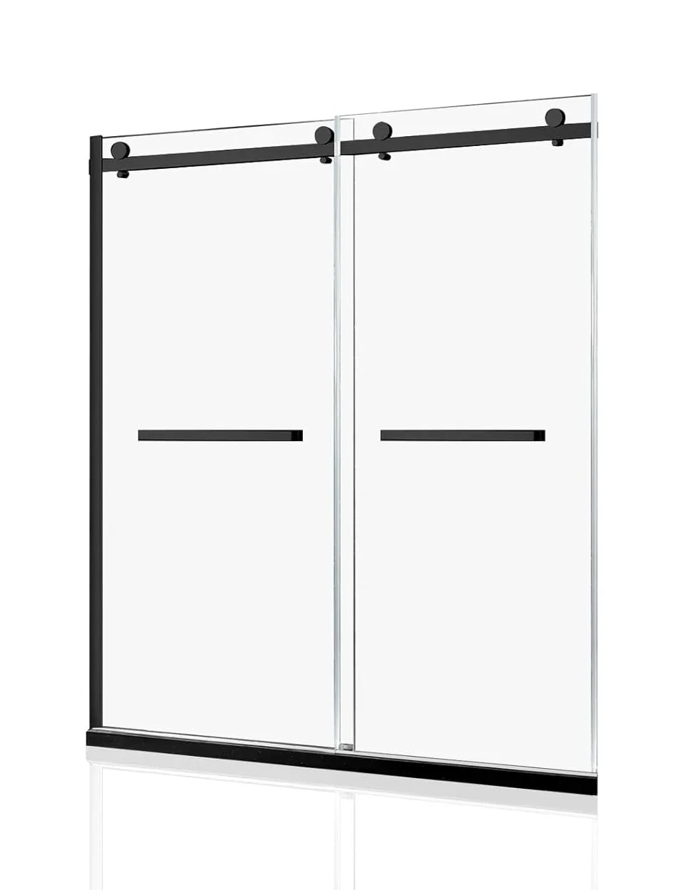 Double Sliding Shower Door, Clear Tempered Glass, 18 inch Pull Handle, Stainless Steel Hardware, Matte Black Finished 5