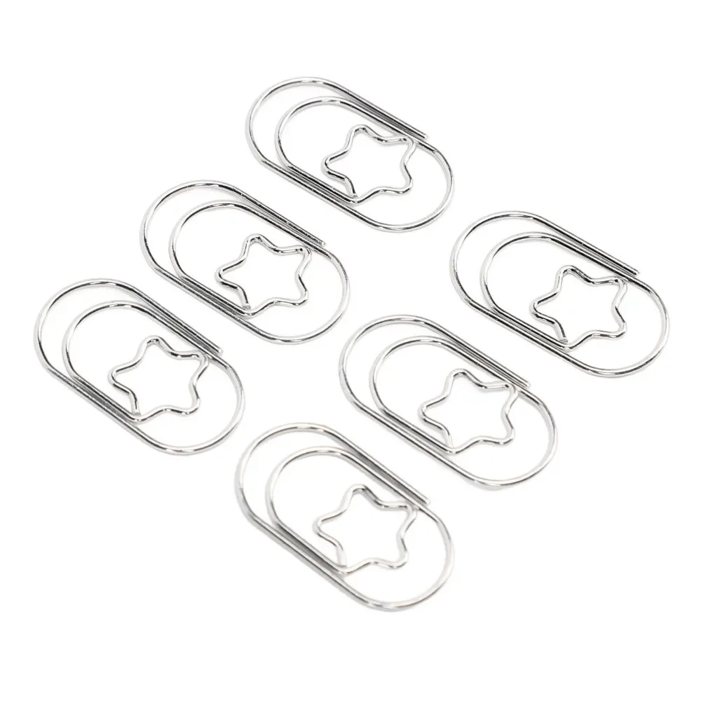 300 Pcs 실버/로즈 골드 별 모양의 종이 클립 별 모양의 22*12mm 별 모양의 종이 클립 섬세한 안티 슬립