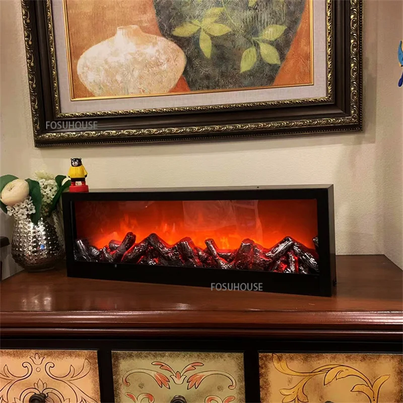 Simulated Fireplaces Flame Lamp Fake Firewood Fireplace European Retro Living Room Decoration Ornaments Light Electric Flame