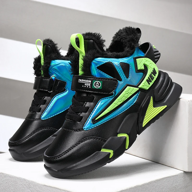 

Зимняя теплая спортивная обувь для мальчиков-подростков плюс бархатная обувь для бега для детей высокие кроссовки для прогулок для мальчиков Дизайнерские кроссовки для детей