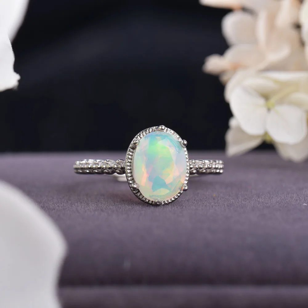 ITSMOS Natural Faceted Opal Ring S925 sterling Silver Gemstone Australian Opal 8*10mm Fashion Delicate Jewelry Rings for Women ITSMOS Natural Faceted Opal Ring S925 sterling Silver Gemstone Australian Opal 8*10mm Fashion Delicate Jewelry Rings for Women