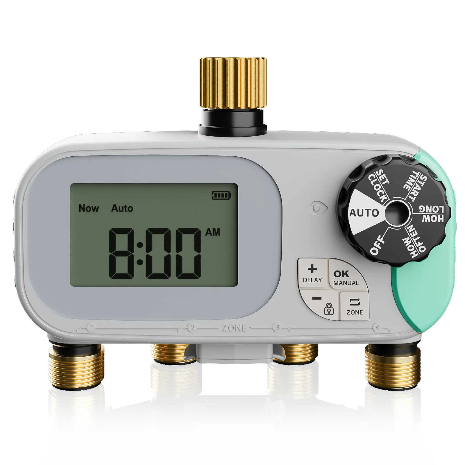4 Zone Brass Inlet&Outlet Water Hoses Timer Programmable Sprinkler Timer with Rain Delay/Manual/Automatic Lawn Irrigation System
