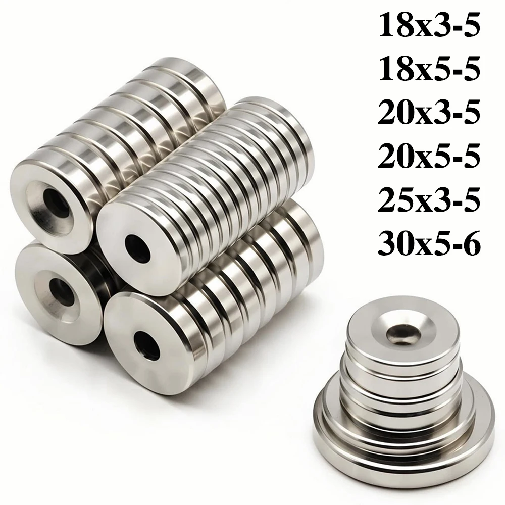 Superstarker runder Magnet mit Löchern, Neodym-Magnet, NdfeB, N35, starker Permanentmagnet, Kühlschrankmagnet, 20 x 3–5 mm – Detail 1