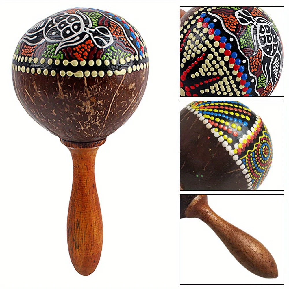 1PC Coconut Shell Maraca Wooden Maraca Rattle Shaker Percussion Instrument Hand Painted