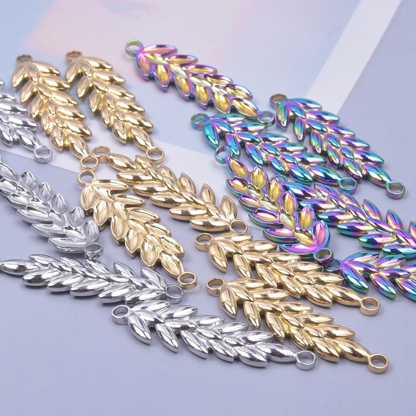 

3/6pcs Stainless Steel Wheat Ears Connector Charm Leaf Pendant Bulk For Jewelry Making DIY Necklace Handmade Craft Accessories