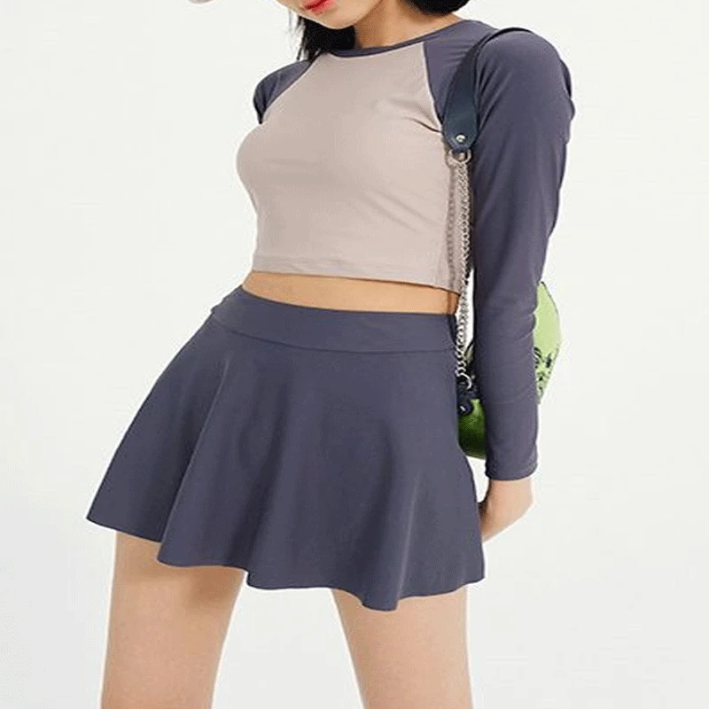2023 New Sports Long Sleeve Round Neck Slim Sunscreen Contrasting Colors With Chest Pad Without Steel Support Women's Swimwears