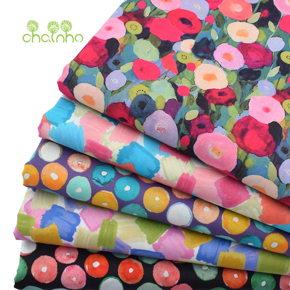 Chainho,60S Reactive Printed,Candy Color Series,Plain Cotton Fabric,Poplin Material For DIY Quilting Sewing Child's Dress,Skirts