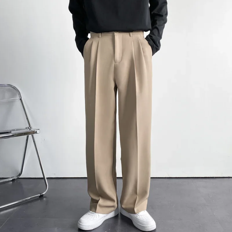 Summer New White Solid Men's Wide Leg Suit Pants Casual