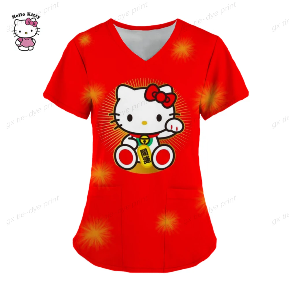 thumbnail image 1 of Camiseta Hello Kitty Camisetas Uniforme Enfermera Bolsillo Hello Kitty Cuello V Ropa Mujer Tops Hospital Top Mujer 2023 Uniforme Cuello, 1 of 5