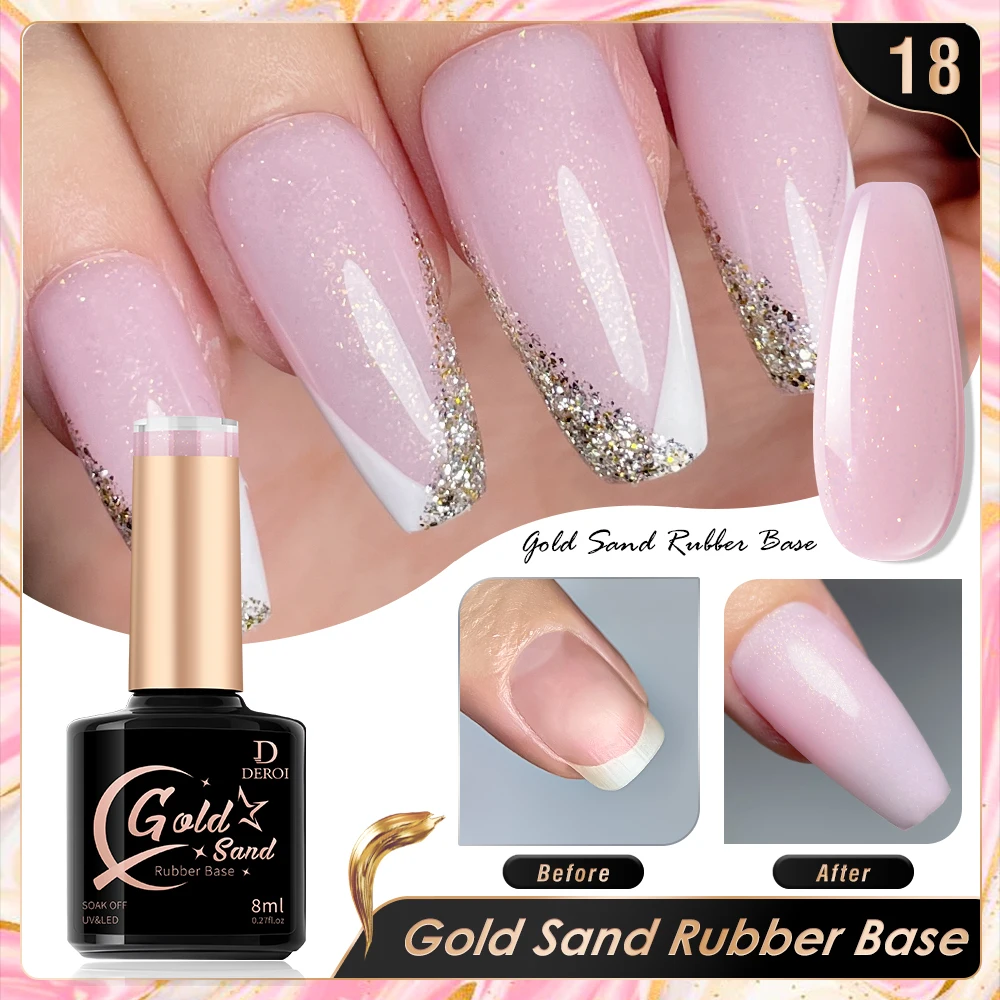 Deroi Rubber Base Coat Gel UV Top Coat Nail Gel Polish Nude Pink Glitter Polish Varnish Semi Permanent Soak Off for Manicure