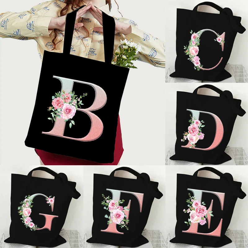 

Aestheticism Sakura Alphabet Print Tote Bag Women Reusable Shopping Bags Outdoor Beach Bag Teenager Book Aesthetics Shoulder Bag