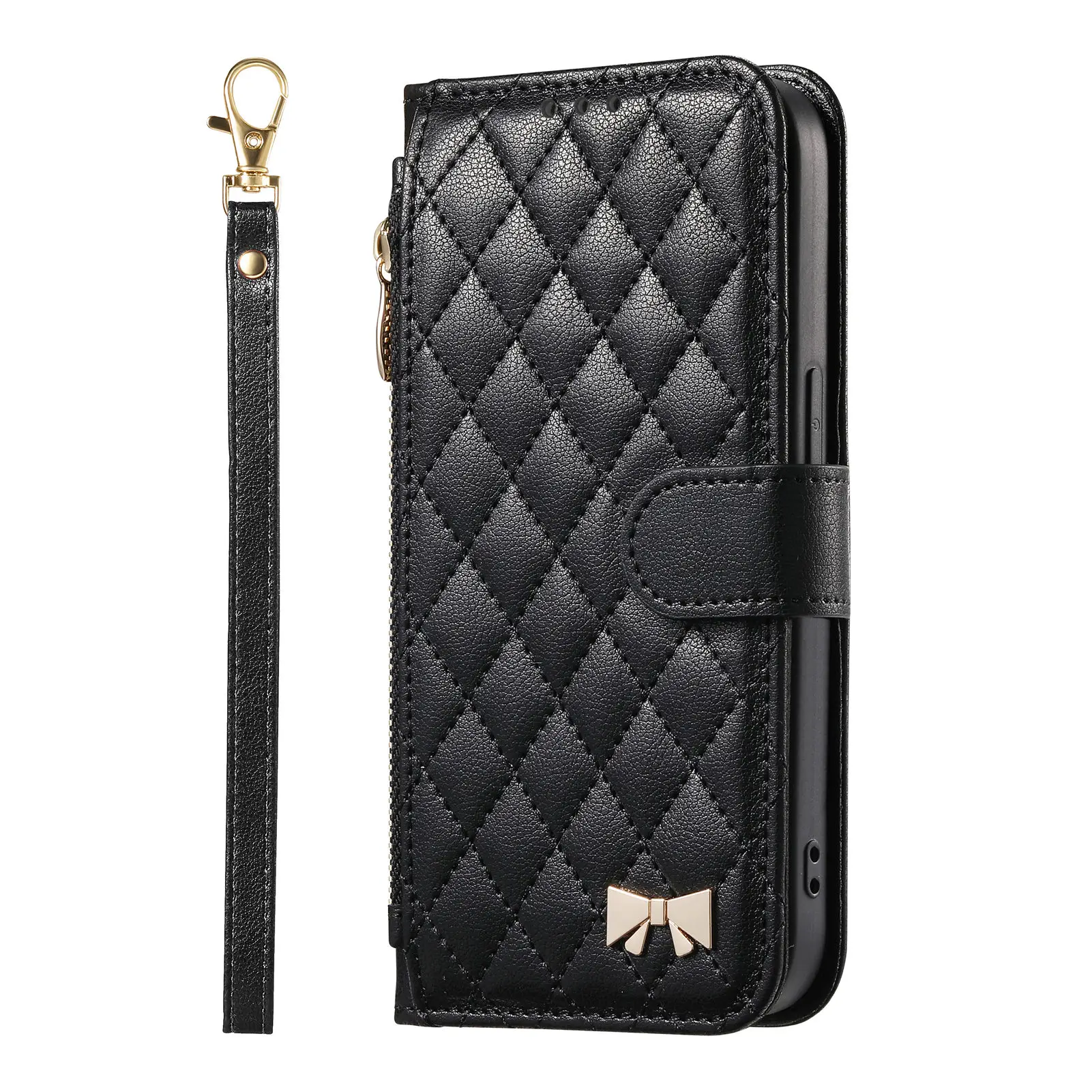 PU Leather Crossbody Flip Wallet Phone Case with Wrist Strap Cover