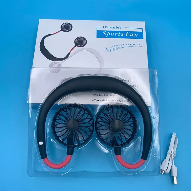 Portable Neck Hanging Fan USB Rechargeable Hands Free Cold Cooler Mini Neck Dual Heads Home Office Outdoor Sports