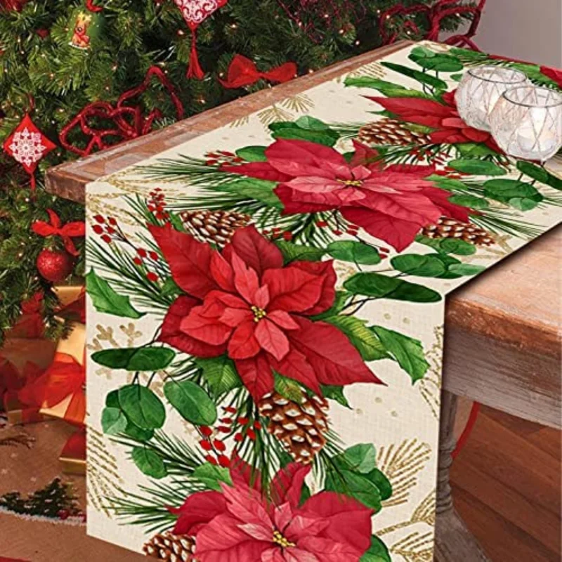 Christmas Table Runner Red Christmas Decorations Table Runner Flowers Kitchen Decor
