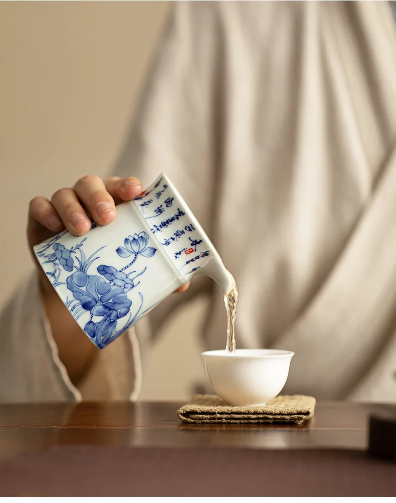 Description Picture 6 of itemJingdezhen Glazed Color Blue And White Tea Pitcher Handmade Lotus Japanese Cha Hai Tea Infuser Justice Cup Tea Craft Accessories