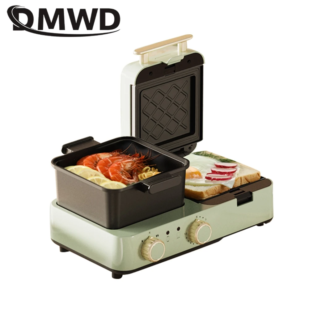 DMWD 4 in 1 Household Breakfast Machine 1.2L Electric Hotpot Boiling Pot Sandwich Maker Food Steamer Frying Pan Bread Toaster 2