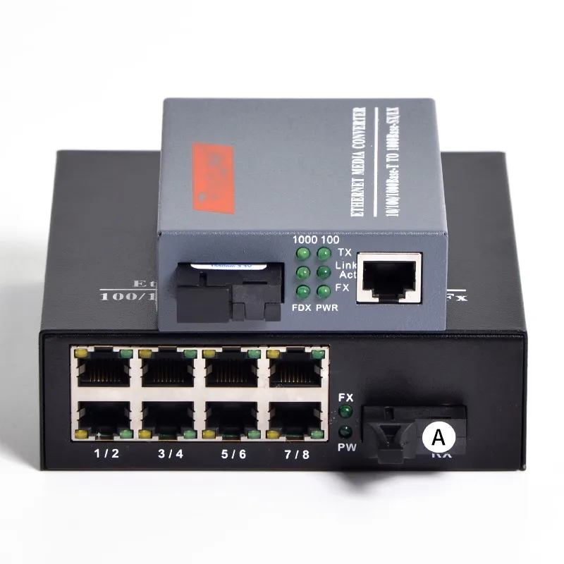 Fiber Transceiver Module Gigabit Fiber Transceiver SC 1 Fiber 8RJ45 + 1 RJ45 Singlemode 10 m 100 m 1000m Media Converter 20km Pair