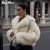 Neo Mint Luxury Brand Runway Fashion Yellow Gradient Cropped Fluffy Fur Jacket Coat Women Winter Thicken Faux Fox Fur Outerwear 1