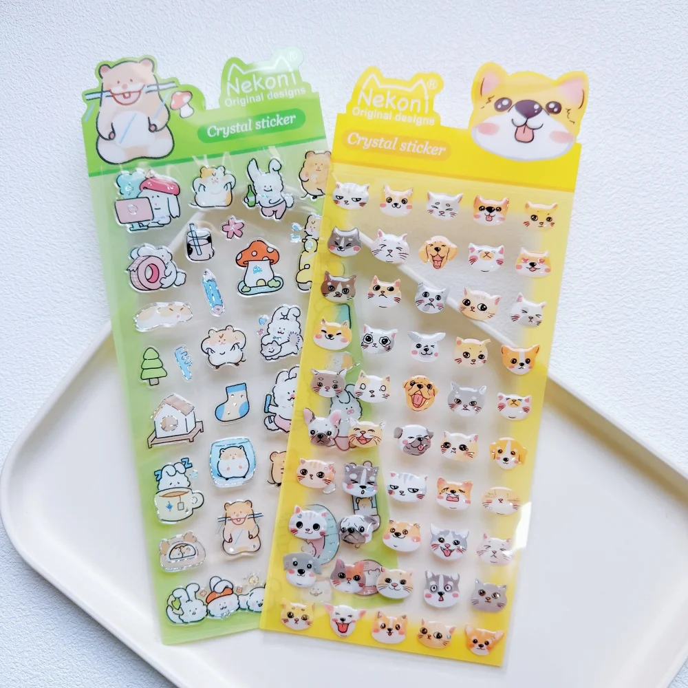 NEKONI Creative Animals Cartoon Crystal Stickers Scrapbooking DIY Journaling Stationery Diary Cute Stickers School Supplies