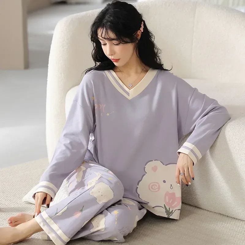 

Sleeve Sweet And Can Autumn cotton Long Winter Spring Wear Suit Pure Cartoon Home Set Pajamas Women