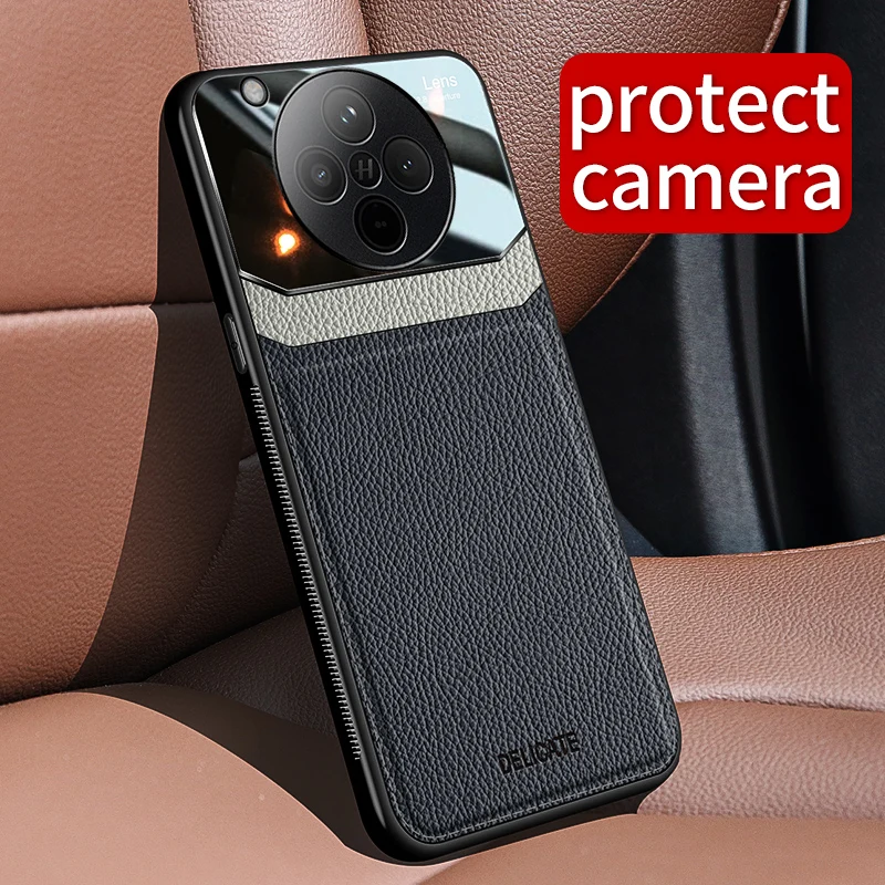 Luxury Acrylic Leather Phone Case with Camera Protection and Silicone Frame