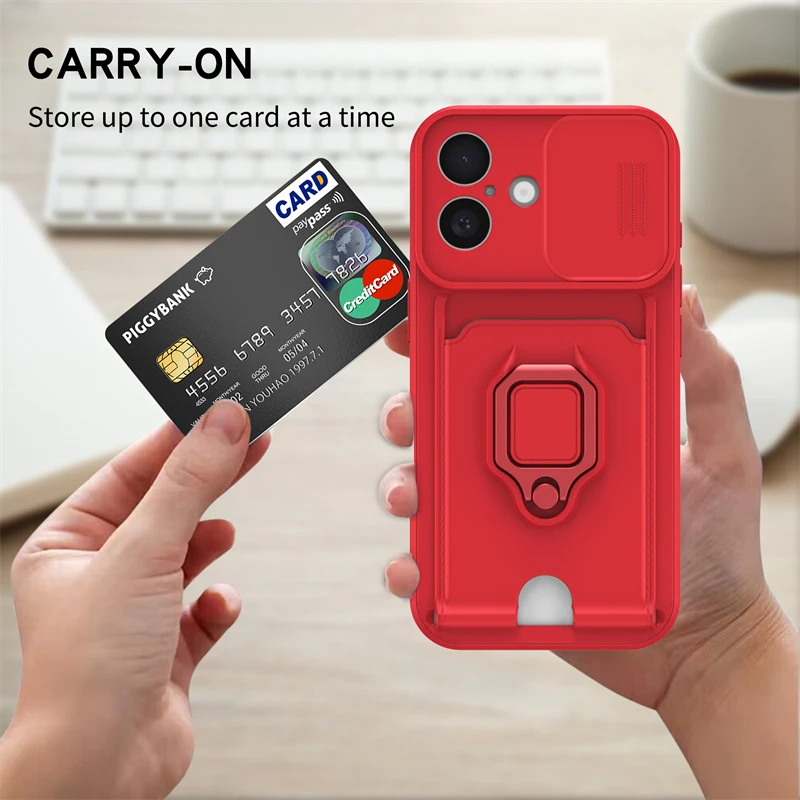 Universal Smartphone Case with Card Pocket, Lens Protection, and Ring Holder