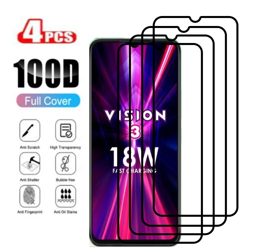 4Pcs Full Cover For Itel Vision 3 Tempered Glass On For Itel Vision 3 Protective Phone Screen Protectors Film