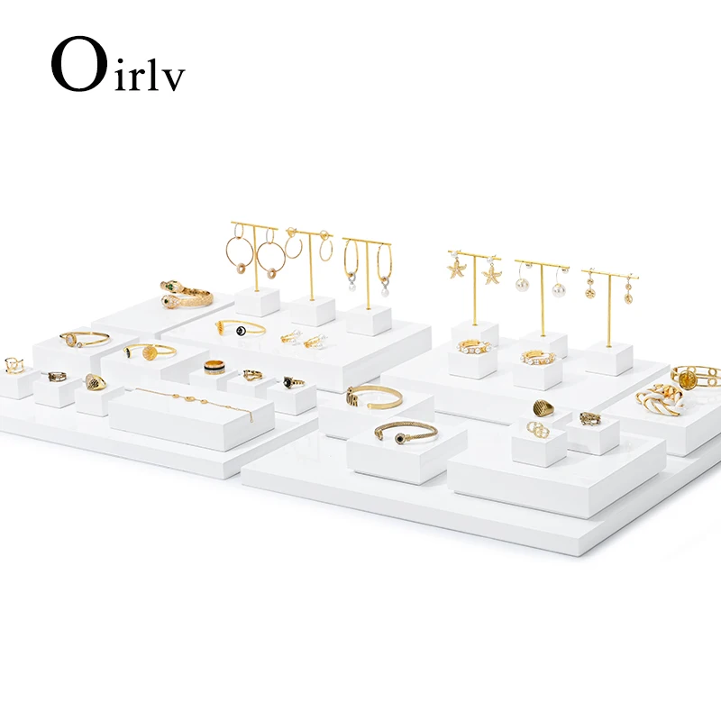 Oirlv White Jewelry Display Set Props with Metal Jewelry Display Rack for Necklace Earrings Bangle Ring Fashion Shops Props