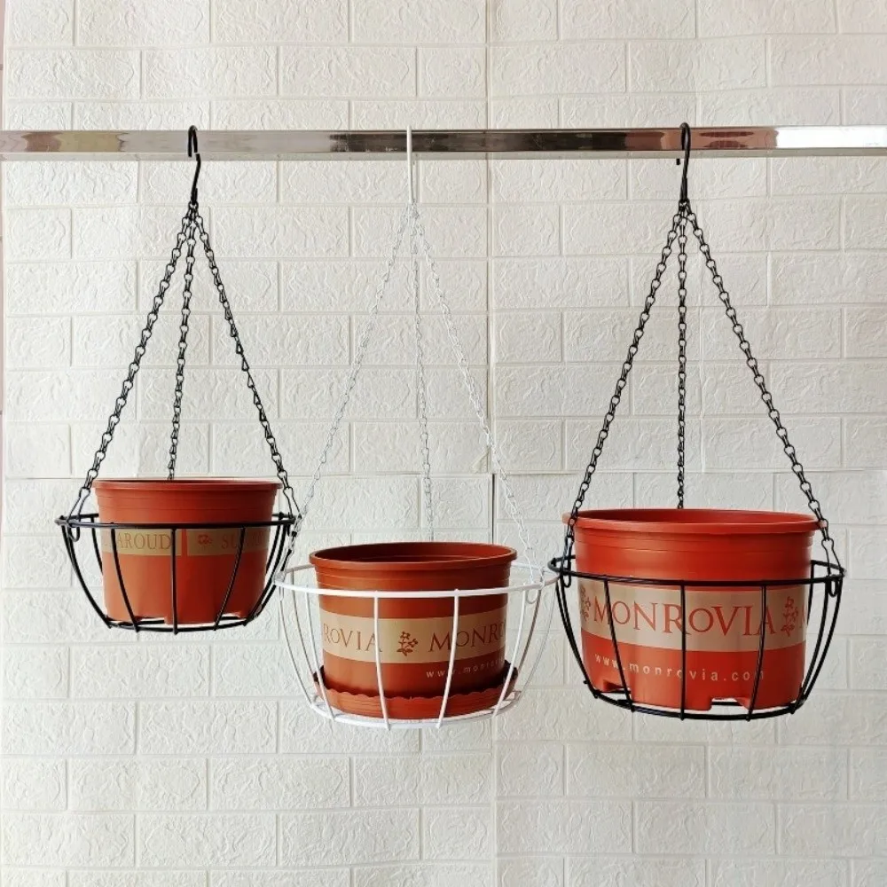 Vintage-Style Iron Hanging Planter with Chain - Round Pot Tray Holder