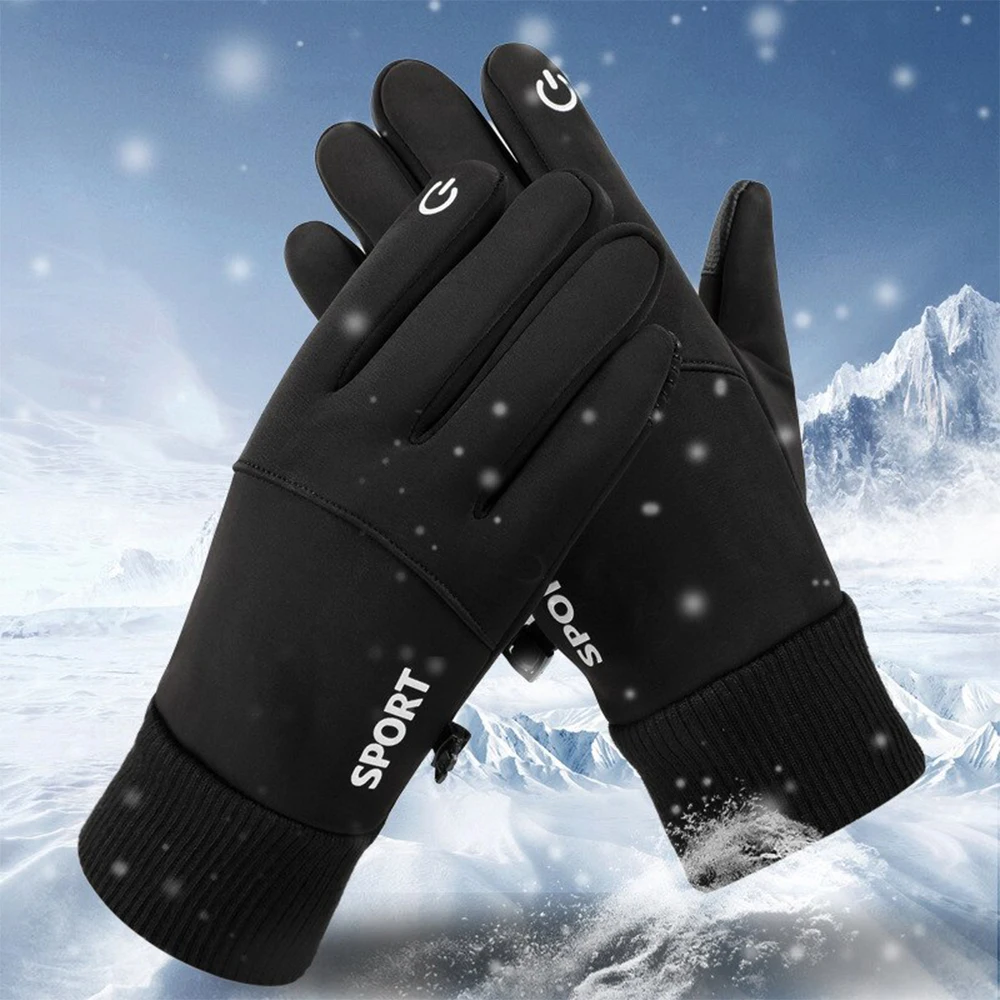 

Men Winter Warm Waterproof Cycling Gloves Outdoor Sports Running Motorcycle Ski Touch Screen Fleece Gloves Non-slip Full Fingers