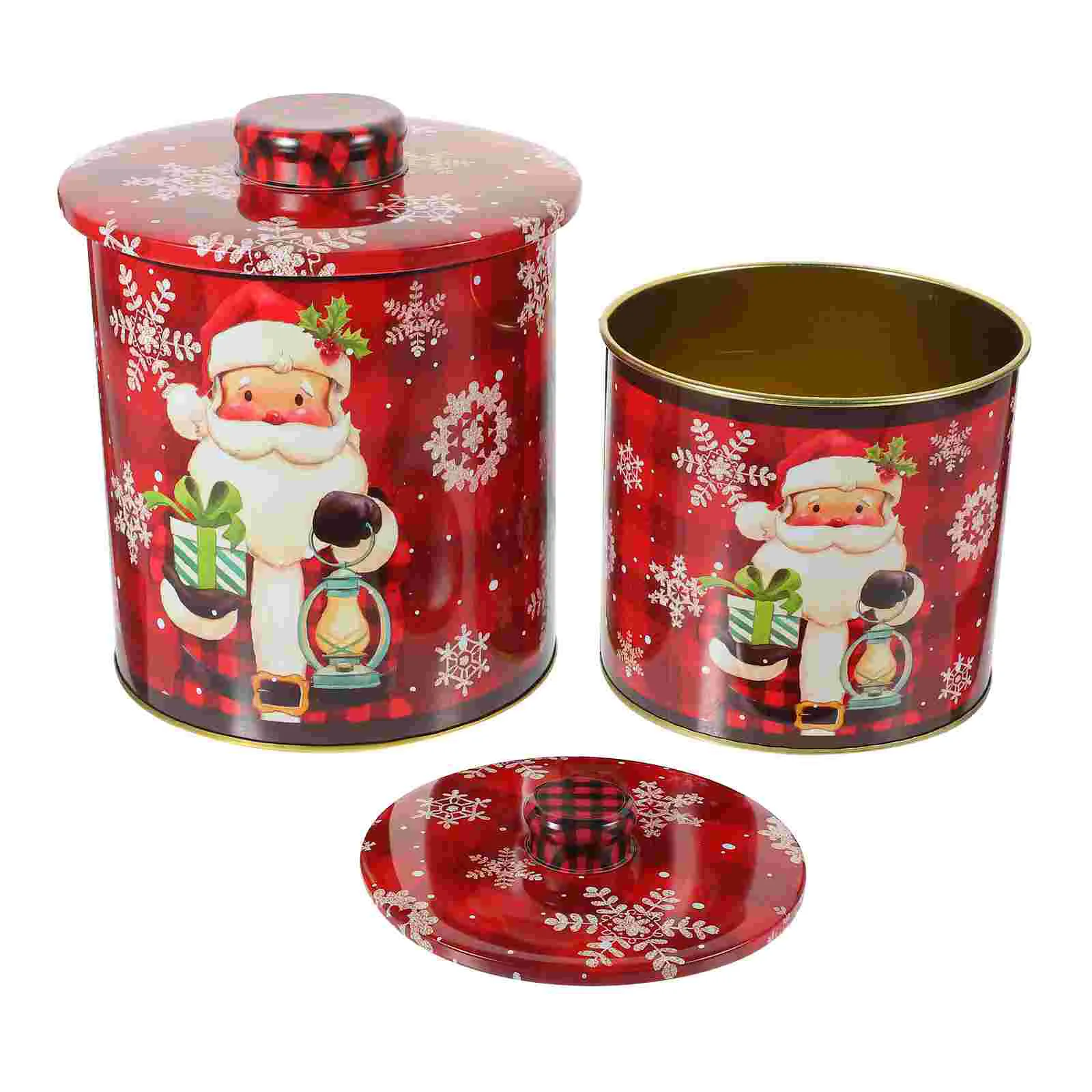 

2 Pcs Metal Cookie Tins Tinplate Candy Jar Christmas Containers Lid Gift Sugar Case Treats