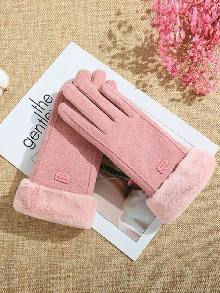 Gloves Women's Autumn and Winter Warm Double Layer fleece-lined Thickened Riding Cdy Velvet Cold-proof Cycling Windproof Touch S