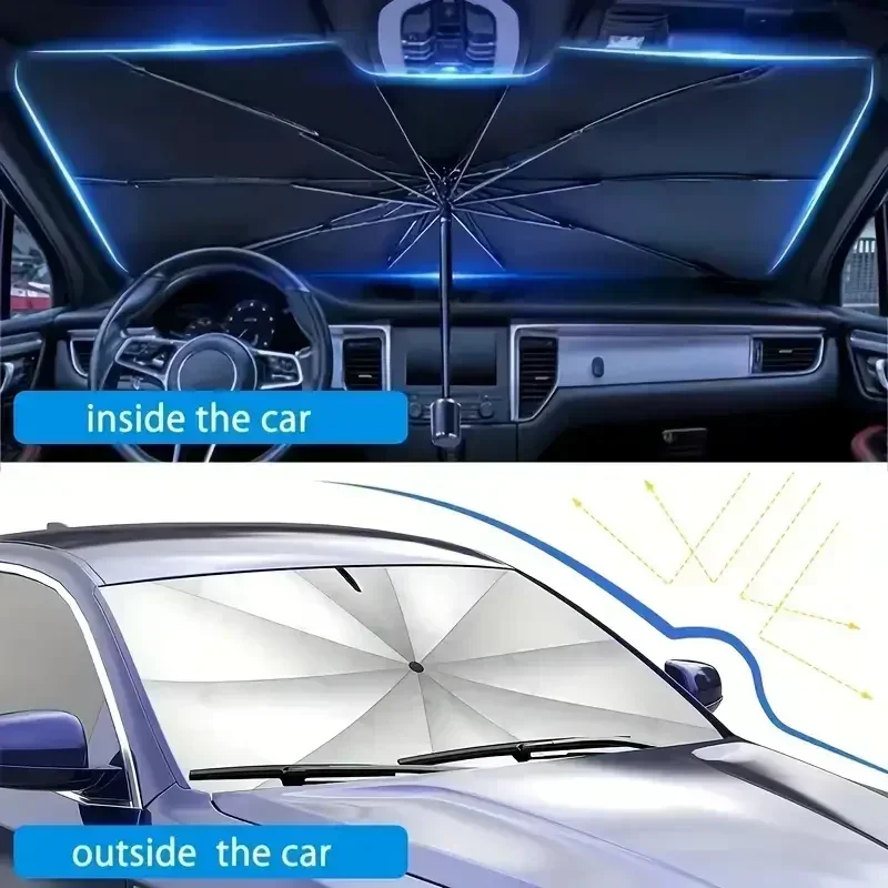 Car Sunshade Umbrella-style Front Glass Silver Glue Sunshade Sunscreen Heat Insulation Cloth Uv Resistant Folding Car Umbrella