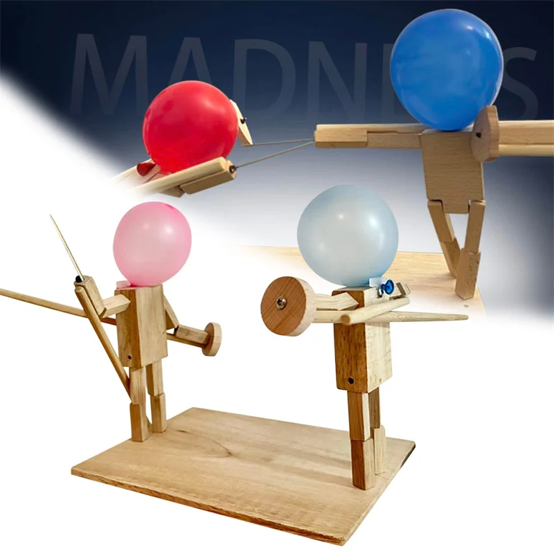 Balloon Bamboo Man Battle-2024 New Handmade Wooden Fencing Puppet Wooden  Bots Battle Game for 2 Players Fast-Paced Balloon Fight - AliExpress