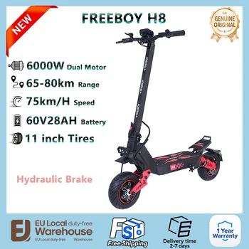 Monopattino Elettrico FREEBOY H8 6000W Doppio Motore 60V28AH Velocità: 75km/h Freno Idraulico Fuoristrada Scooter Elettrico ad Alta Potenza per Adulti