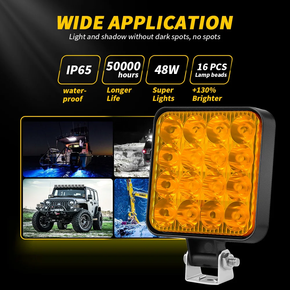 방진 12V 16 LED 헤드 라이트 작업 조명 오프로드 스포트라이트, 1200LM 48w ABS + LED IP65 방수 고강도 자동차 LED 조명