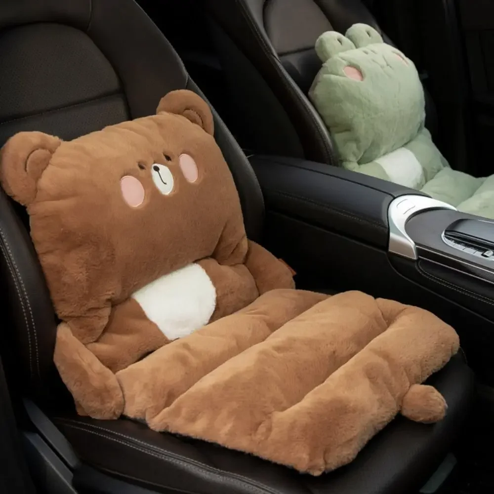 Cartoon Plush Car Seat Cushion Thickened Winter Warm Backrest Waist Support Auto Interior Accessories