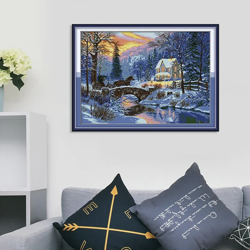 Joy Sunday Kreuzstich Winter Rückkehr Landschaft Muster Aida 16CT 14CT 11CT Hand Handarbeitsset Heimdekoration Kunsthandwerk Geschenk – Detail 4