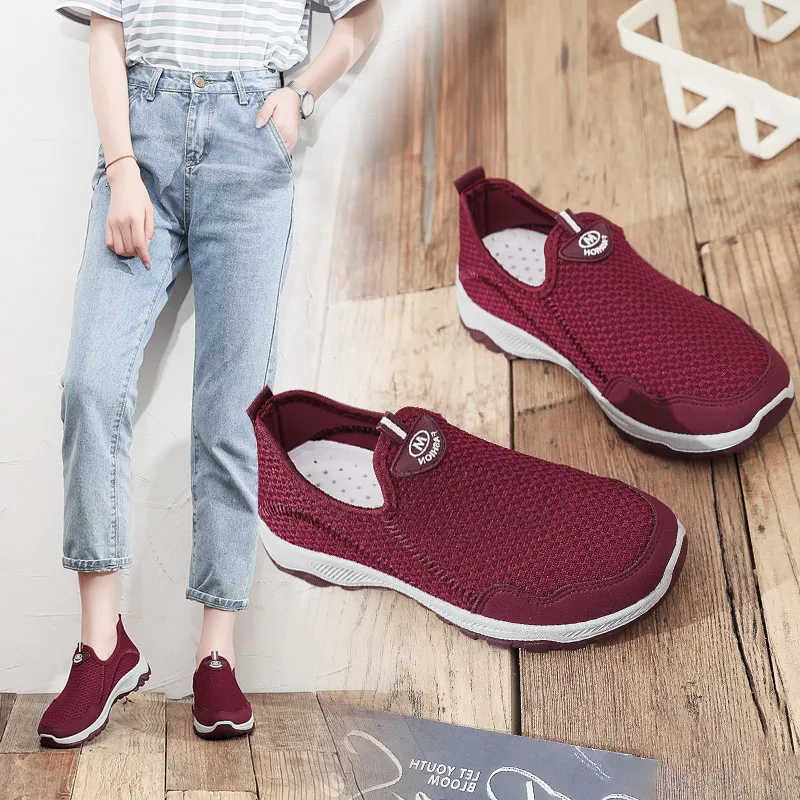 Spring Air Mesh Women's Shoes Fashion Slip-On Light Breathable Flats Size 36-40