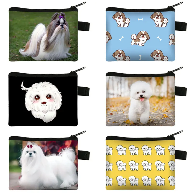 

Женский кошелек с принтом милой собаки Shih Tzu, кошелек с изображением собаки бишон фризе/Мальтийская собака, держатель для ключей, кошелек для щенка, сумка для монет на молнии